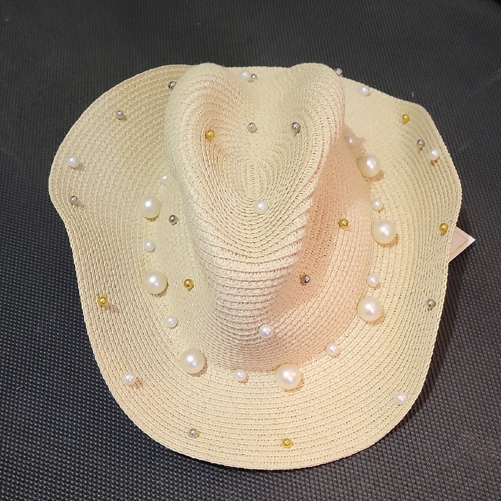SALE--Beaded Cream Cowboy Hat